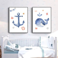 Wall art - Nursery whale 2 sets- Canvas Prints- Poster Prints