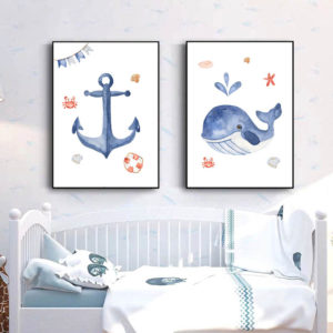 Wall art - Nursery whale 2 sets- Canvas Prints- Poster Prints