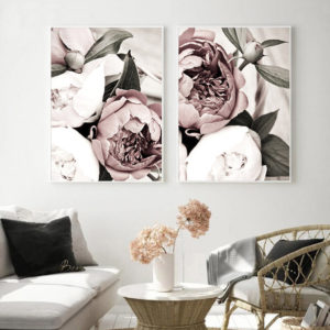Wall art - Scandinavian Pink White Flower 2 sets- Canvas Prints- Poster Prints