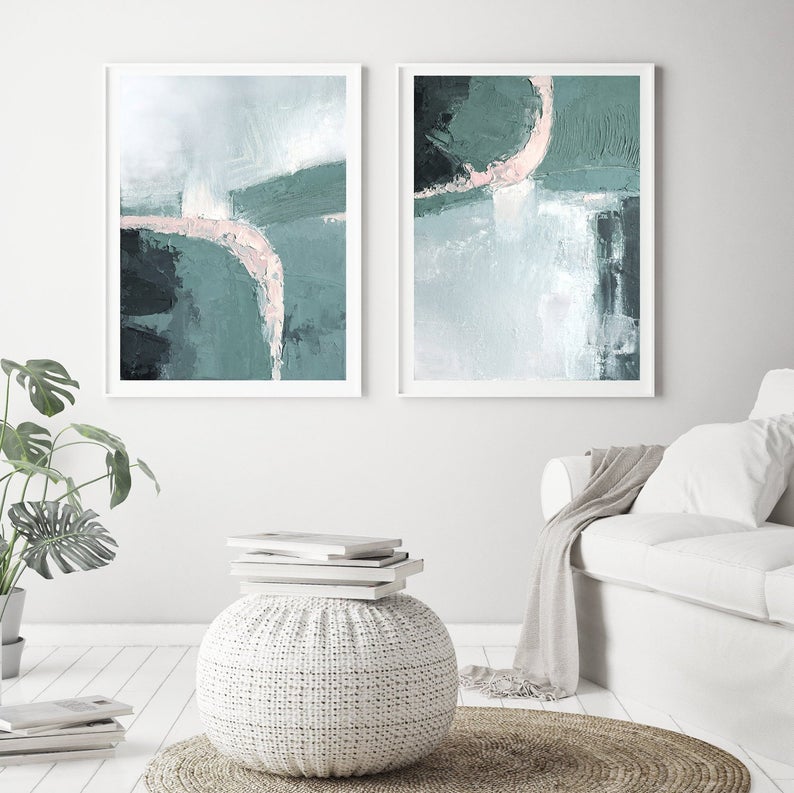 Wall art - Pink And Mint 2 sets- Canvas Prints- Poster Prints - Art ...