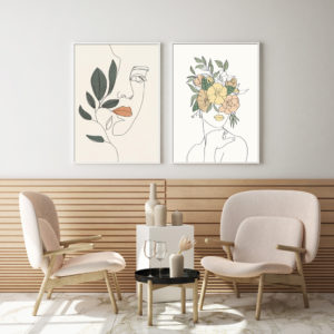 Wall art - Line Art Girl 2 sets- Canvas Prints- Poster Prints