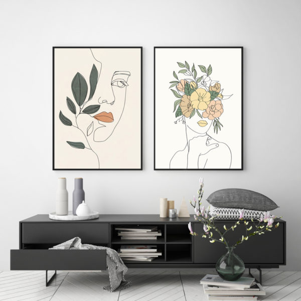 Wall art - Line Art Girl 2 sets- Canvas Prints- Poster Prints - Image 2