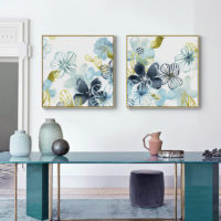 Wall Art - Light Blue Flowers American Style (2 sets)- Canvas Prints-Poster Prints