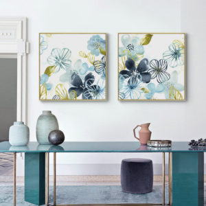 Wall Art - Light Blue Flowers American Style (2 sets)- Canvas Prints-Poster Prints