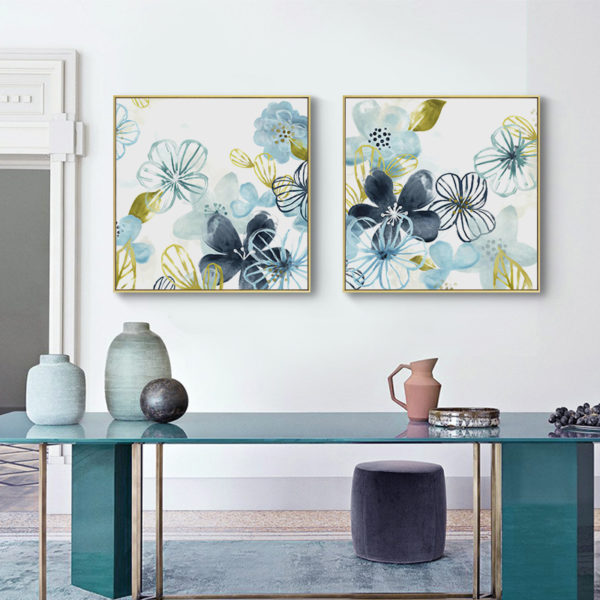 Wall Art - Light Blue Flowers American Style (2 sets)- Canvas Prints-Poster Prints