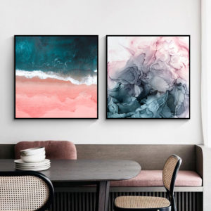 Wall Art - Marbled Pink Grey (2 sets)- Canvas Prints-Poster Prints