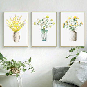 Wall Art -Yellow Flowers In Vases 3 sets - Poster Prints -Canvas Prints
