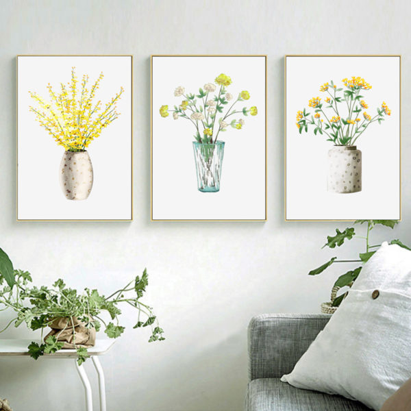Wall Art -Yellow Flowers In Vases 3 sets - Poster Prints -Canvas Prints