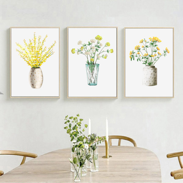 Wall Art -Yellow Flowers In Vases 3 sets - Poster Prints -Canvas Prints - Image 2