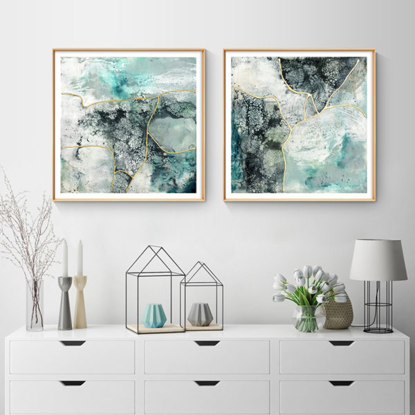 Wall Art - Marbled Green (2 sets)- Canvas Prints-Poster Prints