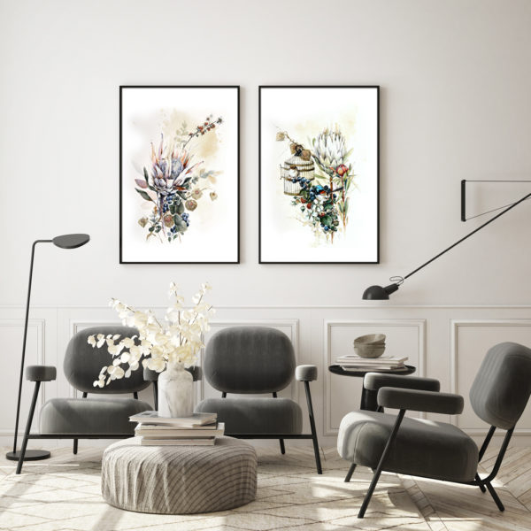 Wall art - Berries And Protea Watercolor Style B- Canvas Prints - Poster Prints - Image 4