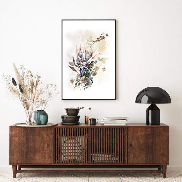 Wall art - Berries And Protea Watercolor Style B- Canvas Prints - Poster Prints