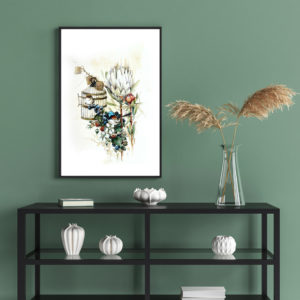Wall art - Berries And Protea Watercolor Style - Canvas Prints - Poster Prints