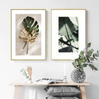 Wall Art - Golden Monstera Leaves 3 sets - Poster Prints -Canvas Prints - Image 2
