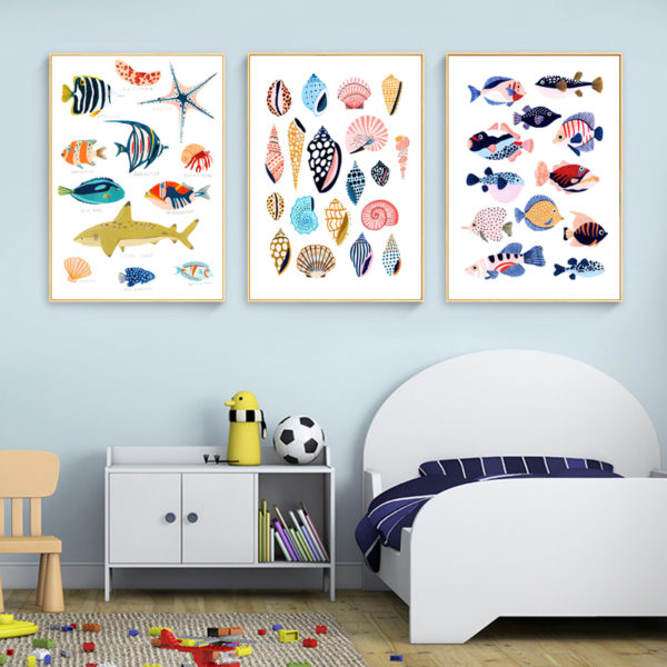 Wall art - Whales Sharks Chart 3 sets - Poster Prints -Canvas Prints
