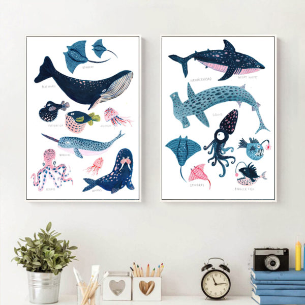 Wall art - Whales Chart 2 sets- Canvas Prints- Poster Prints