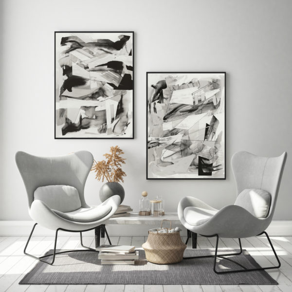 Wall art - Abstract Black and White 2 sets- Canvas Prints- Poster Prints