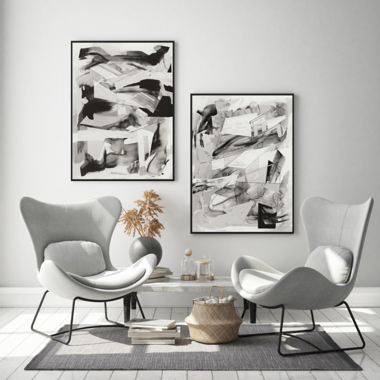 Wall art Abstract Black and White 2 sets Canvas Prints