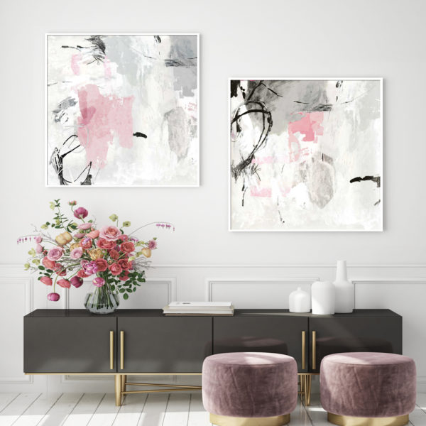Wall Art Prints - Abstract Pink Grey (2 sets)- Canvas Prints-Poster Prints