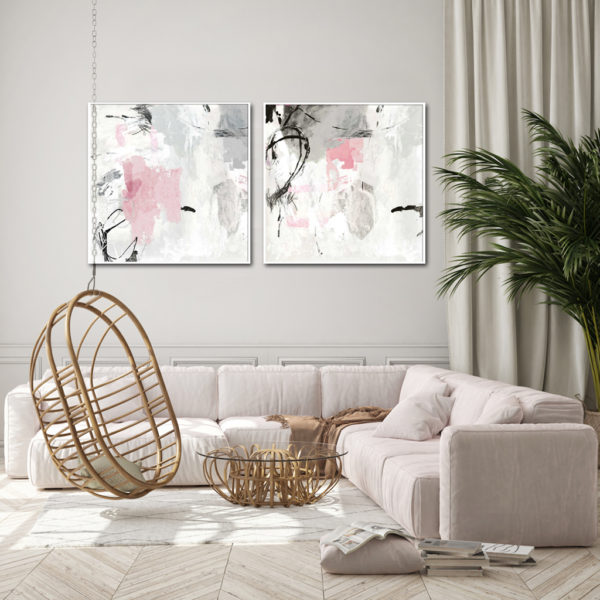 Wall Art Prints - Abstract Pink Grey (2 sets)- Canvas Prints-Poster Prints - Image 3