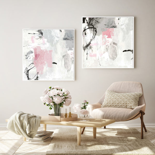 Wall Art Prints - Abstract Pink Grey (2 sets)- Canvas Prints-Poster Prints - Image 2