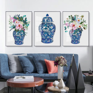 Wall Art -Watercolor Ginger Jar Bouquets ( 3 sets )- Poster Prints -Canvas Prints