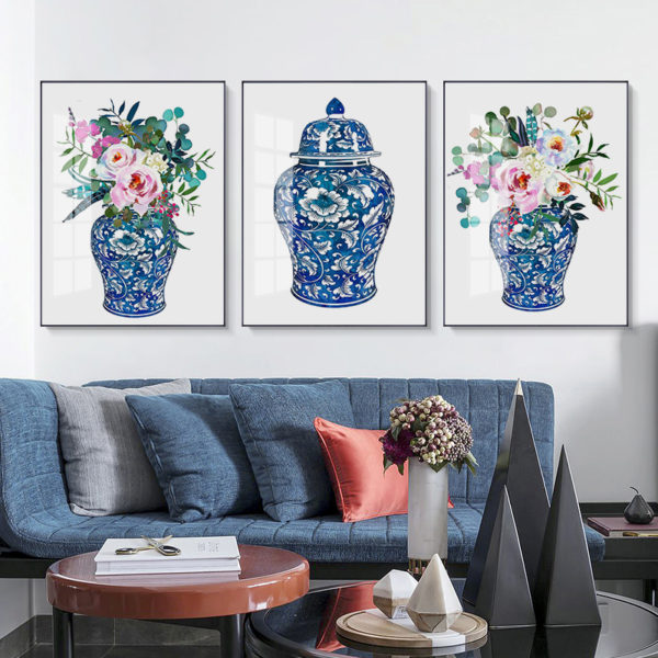 Wall Art -Watercolor Ginger Jar Bouquets ( 3 sets )- Poster Prints -Canvas Prints