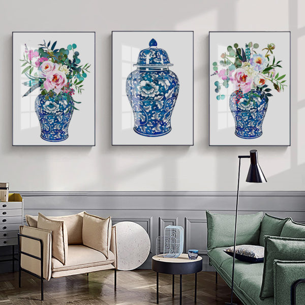 Wall Art -Watercolor Ginger Jar Bouquets ( 3 sets )- Poster Prints -Canvas Prints - Image 3