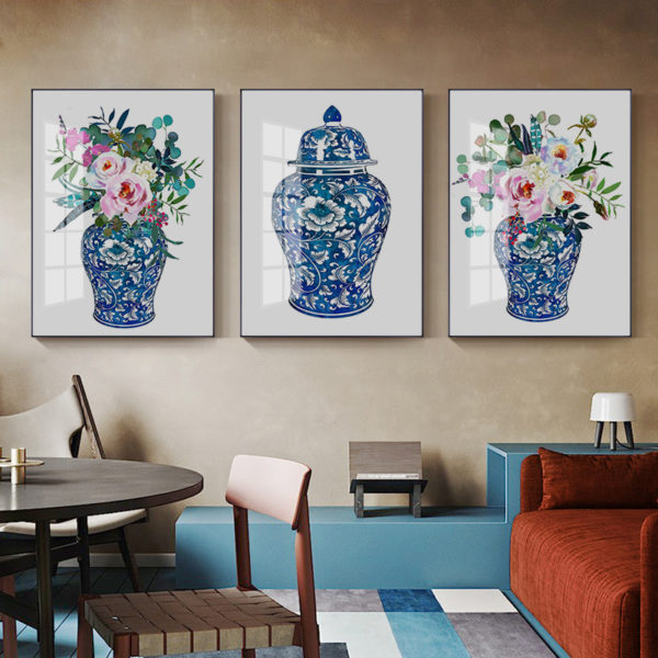Wall Art -Watercolor Ginger Jar Bouquets ( 3 sets )- Poster Prints -Canvas Prints - Image 2