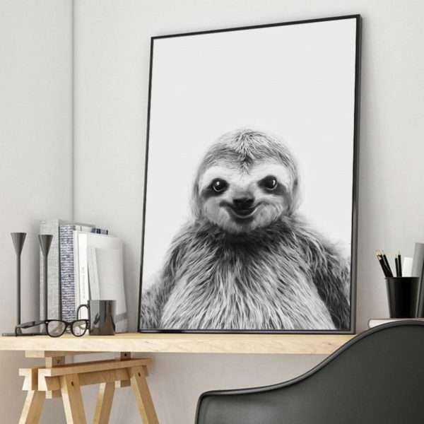 Wall Art - Sloth Black White - Canvas Prints-Poster Prints