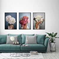 Wall Art - Girl With Floral ( 3 sets )- Poster Prints -Canvas Prints