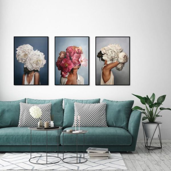 Wall Art - Girl With Floral ( 3 sets )- Poster Prints -Canvas Prints