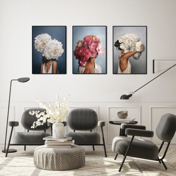 Wall Art - Girl With Floral ( 3 sets )- Poster Prints -Canvas Prints - Image 2