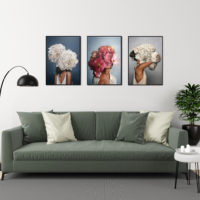 Wall Art - Girl With Floral ( 3 sets )- Poster Prints -Canvas Prints - Image 3