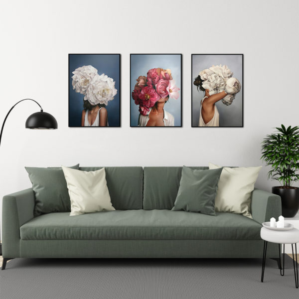 Wall Art - Girl With Floral ( 3 sets )- Poster Prints -Canvas Prints - Image 3