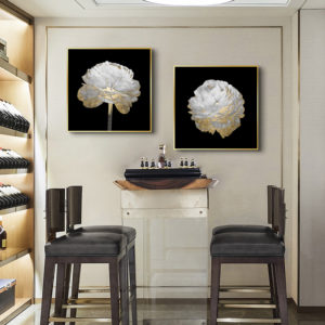 Wall Art - Gold And White Blossom On Black (2 sets)- Canvas Prints-Poster Prints