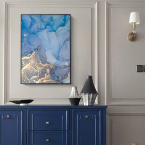 Wall art - Light Blue Marble With Gold Splash - Canvas Prints - Poster Prints