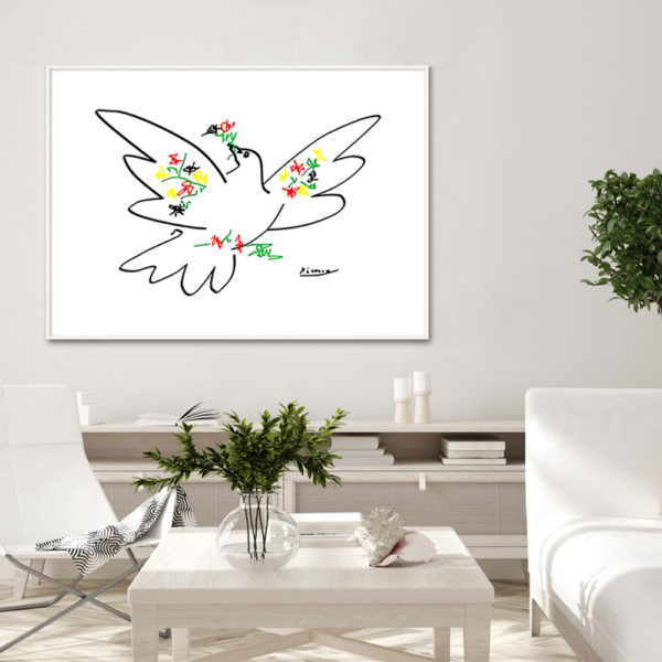 Wall Art - Dove of Peace and Flowers By Picasso  - Canvas Prints-Poster Prints