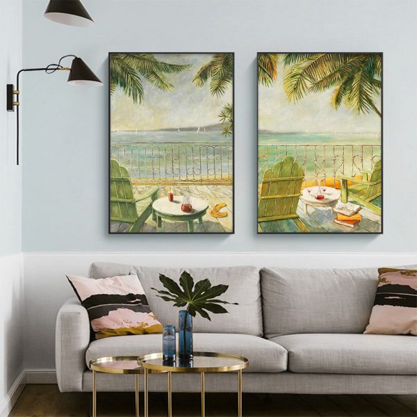 Wall art - European Beach Painting Style 2 sets- Canvas Prints- Poster Prints - Image 2