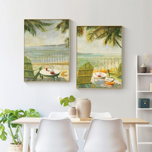 Wall art - European Beach Painting Style 2 sets- Canvas Prints- Poster Prints
