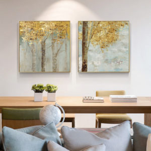 Wall Art - Golden Leaves 2 sets - Canvas Prints-Poster Prints