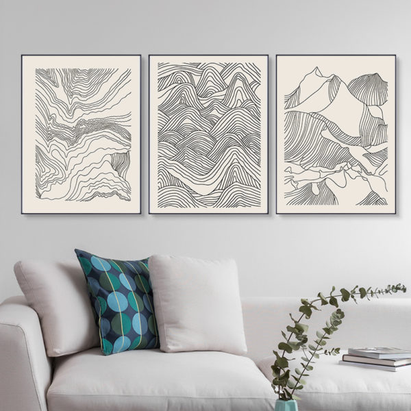 Wall Art  - Line Art Mountain 3 sets - Poster Prints -Canvas Prints