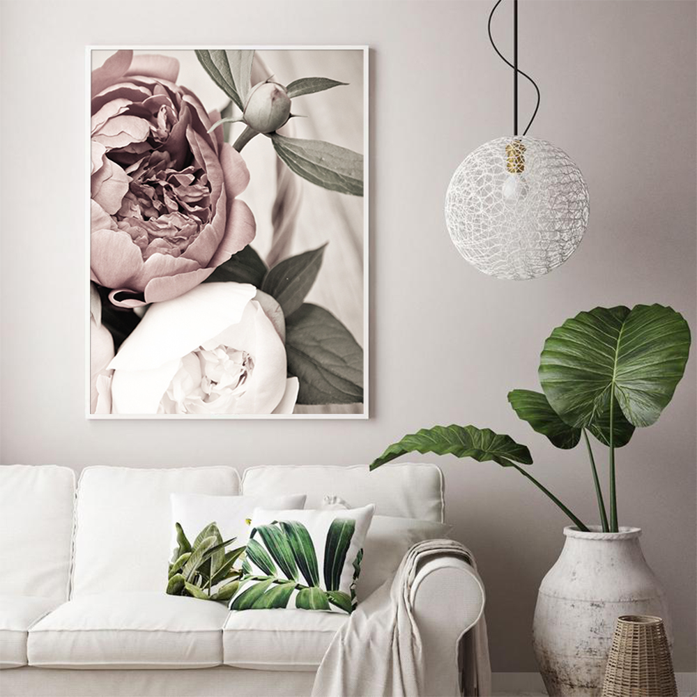 Wall Art - Scandinavian Pink White Flower - Canvas Prints-Poster Prints ...