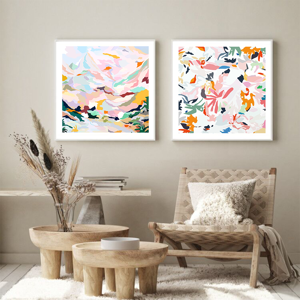 Wall Art - Abstract Mountain And Leaves 2 sets - Canvas Prints-Poster ...