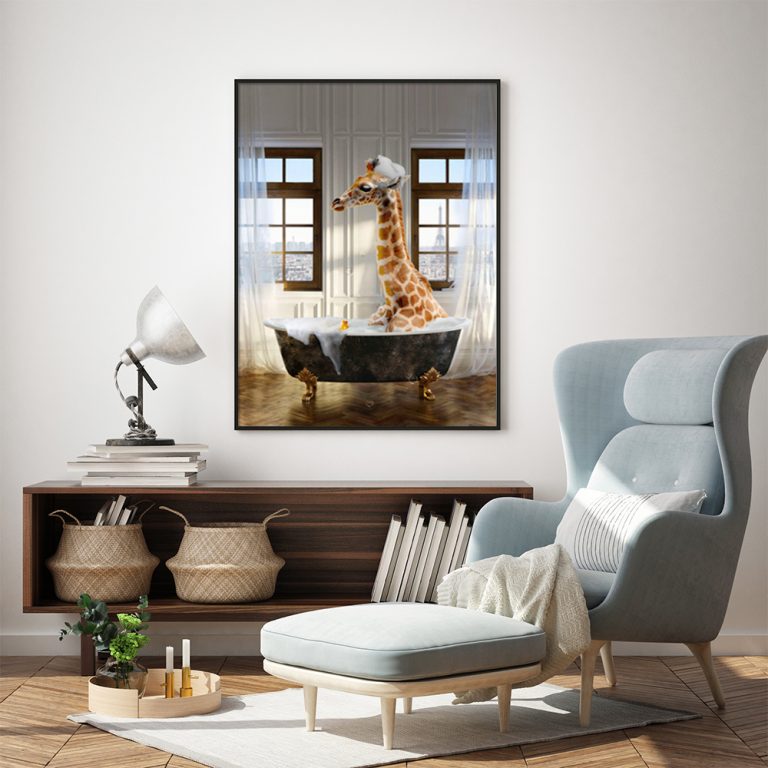 Wall Art – Giraffe In Bathroom – Canvas Prints-Poster Prints – Art