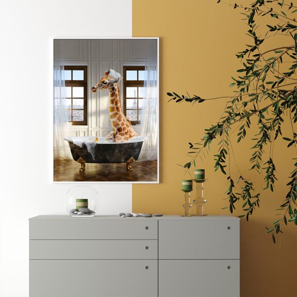 Wall Art - Giraffe In Bathroom - Canvas Prints-Poster Prints - Image 3