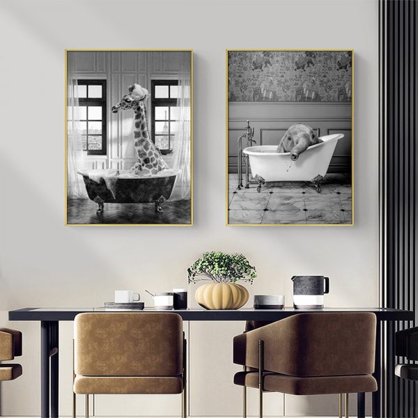 Wall art - Giraffe And Elephant In Bathroom (2 sets)- Canvas Prints- Poster Prints - Image 4