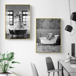 Wall art - Giraffe And Elephant In Bathroom (2 sets)- Canvas Prints- Poster Prints
