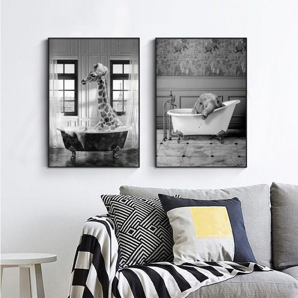Wall art - Giraffe And Elephant In Bathroom (2 sets)- Canvas Prints- Poster Prints - Image 3