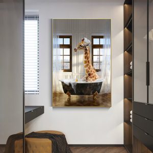 Wall Art - Giraffe In Bathroom - Canvas Prints-Poster Prints